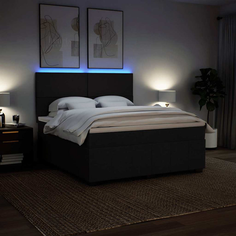 Pat box spring cu saltea, negru, 180x200 cm, catifea