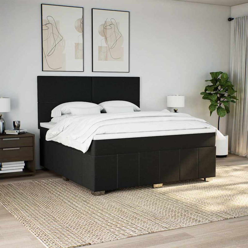 Pat box spring cu saltea, negru, 180x200 cm, catifea