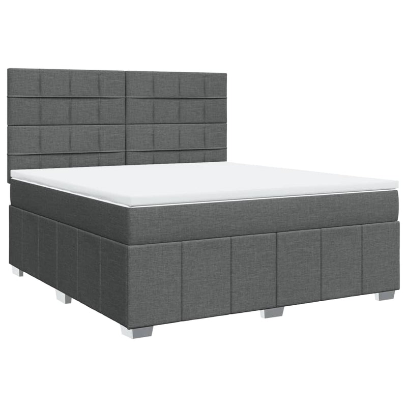 Pat box spring cu saltea, gri închis, 180x200 cm, textil