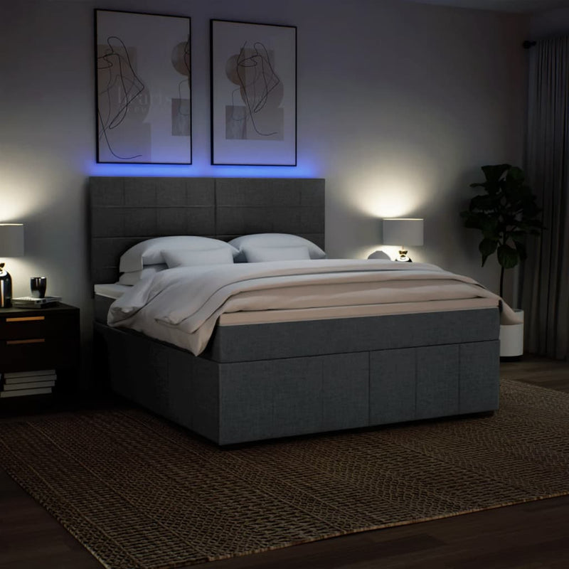 Pat box spring cu saltea, gri închis, 180x200 cm, textil