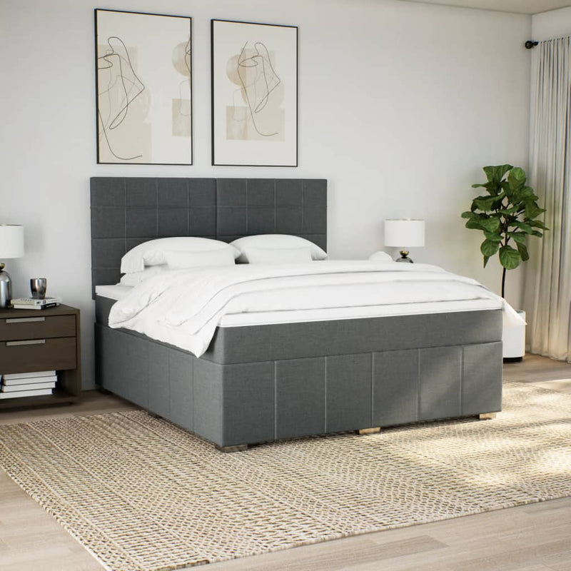 Pat box spring cu saltea, gri închis, 180x200 cm, textil