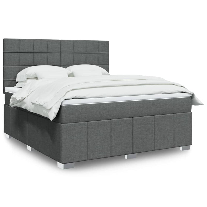 Pat box spring cu saltea, gri închis, 180x200 cm, textil