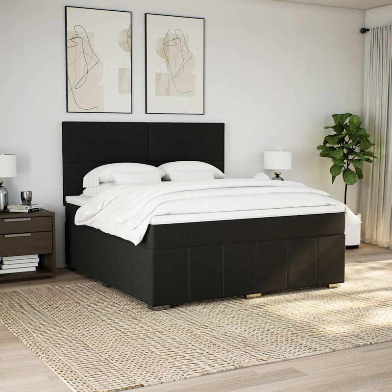 Pat box spring cu saltea, negru, 180x200 cm, catifea