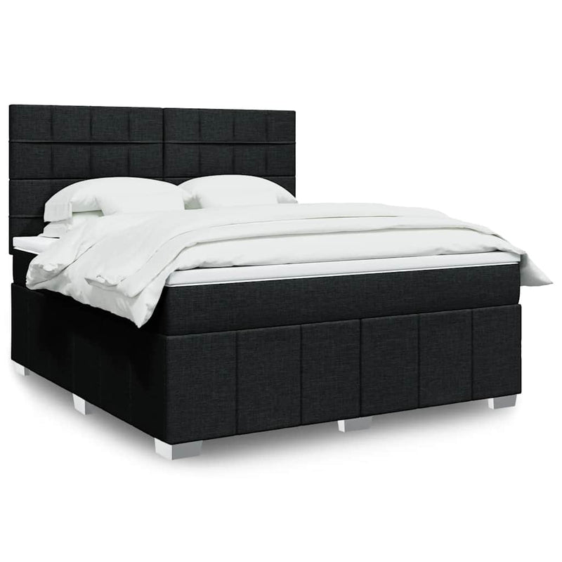 Pat box spring cu saltea, negru, 180x200 cm, catifea