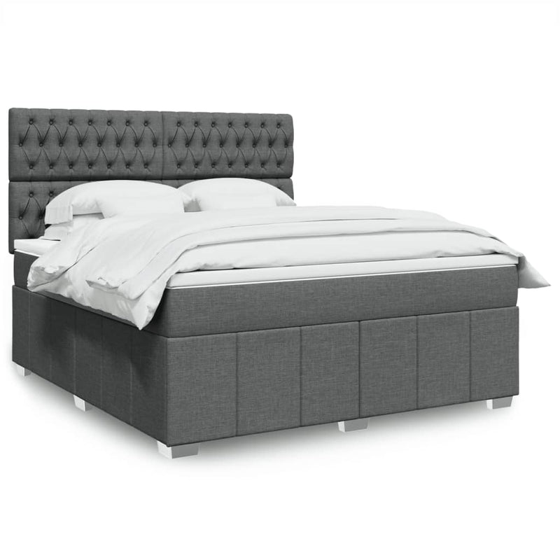 Pat box spring cu saltea, gri închis, 180x200 cm, textil