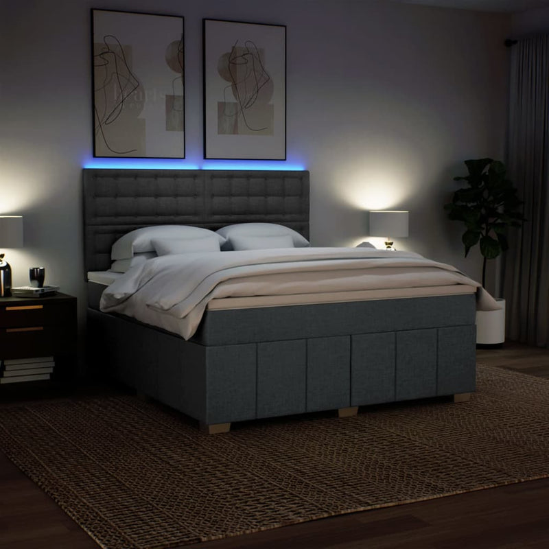 Pat box spring cu saltea, gri închis, 180x200 cm, textil