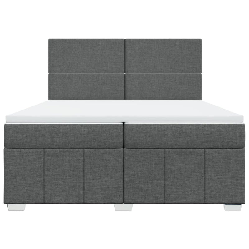 Pat box spring cu saltea, gri închis, 200x200 cm, textil