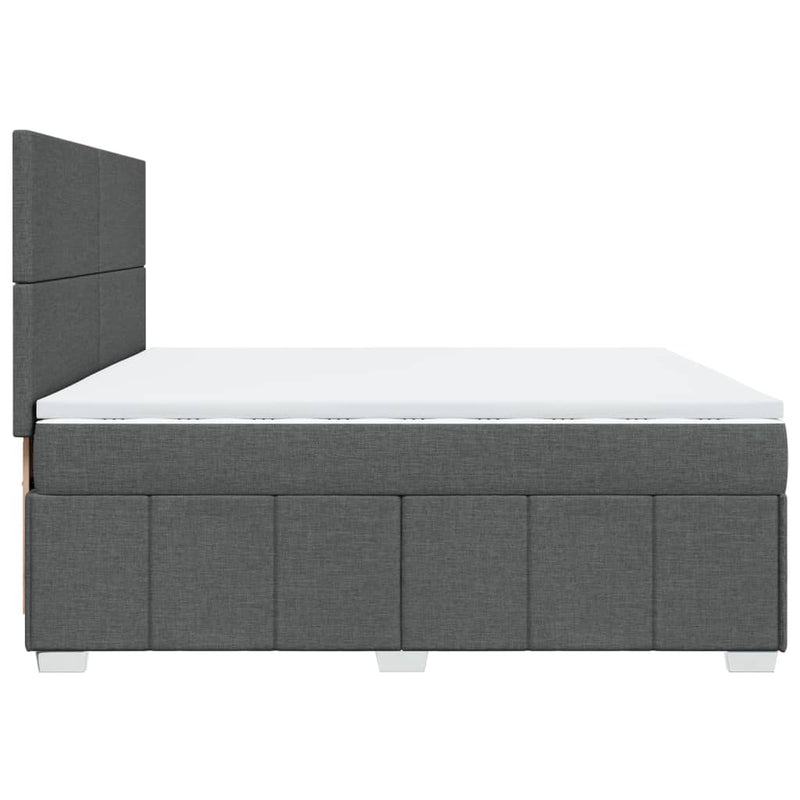 Pat box spring cu saltea, gri închis, 200x200 cm, textil