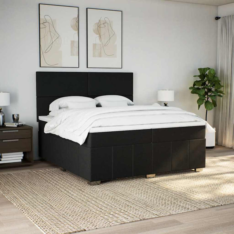Pat box spring cu saltea, negru, 200x200 cm, textil