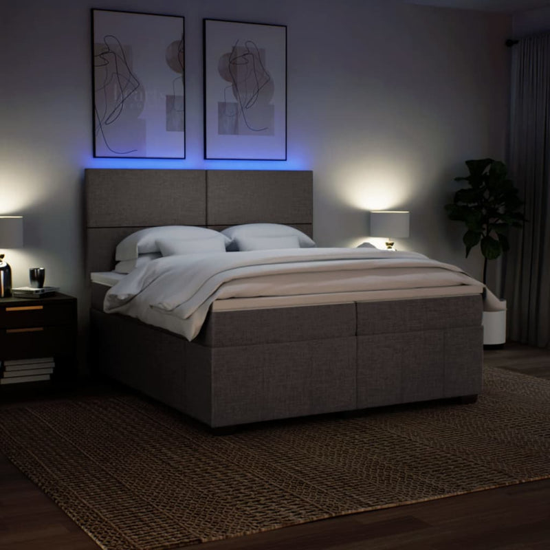 Pat box spring cu saltea, gri taupe, 200x200 cm, textil