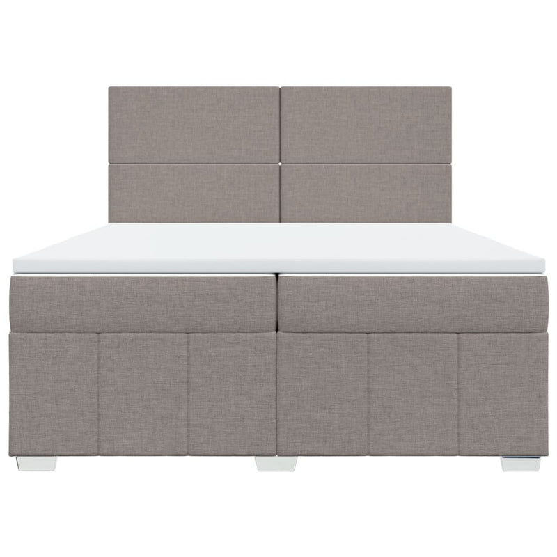 Pat box spring cu saltea, gri taupe, 200x200 cm, textil