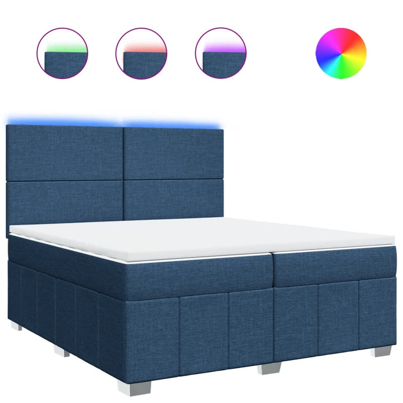 Pat box spring cu saltea, albastru, 200x200 cm, textil