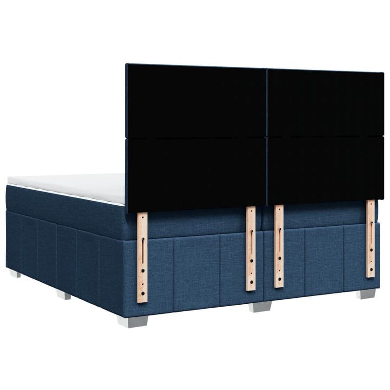 Pat box spring cu saltea, albastru, 200x200 cm, textil