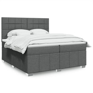 Pat box spring cu saltea, gri închis, 200x200 cm, textil