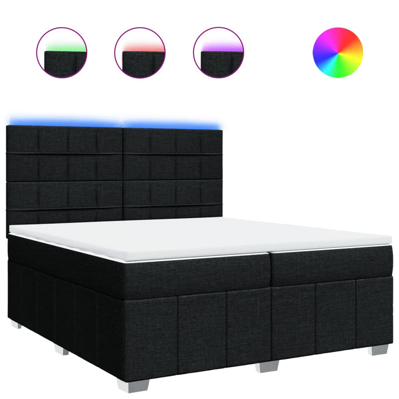 Pat box spring cu saltea, negru, 200x200 cm, textil