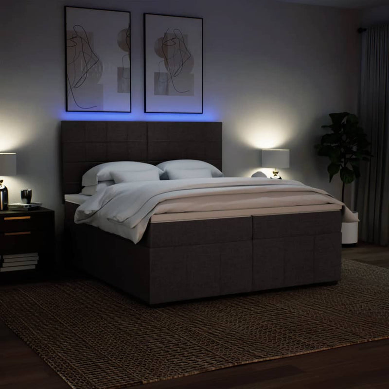 Pat box spring cu saltea, maro închis, 200x200 cm, textil