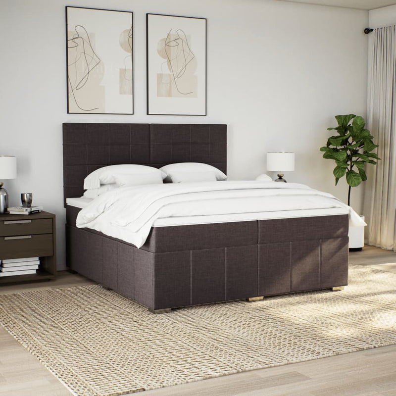 Pat box spring cu saltea, maro închis, 200x200 cm, textil