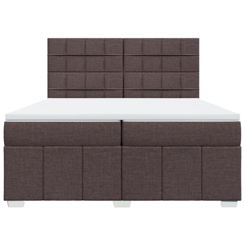 Pat box spring cu saltea, maro închis, 200x200 cm, textil