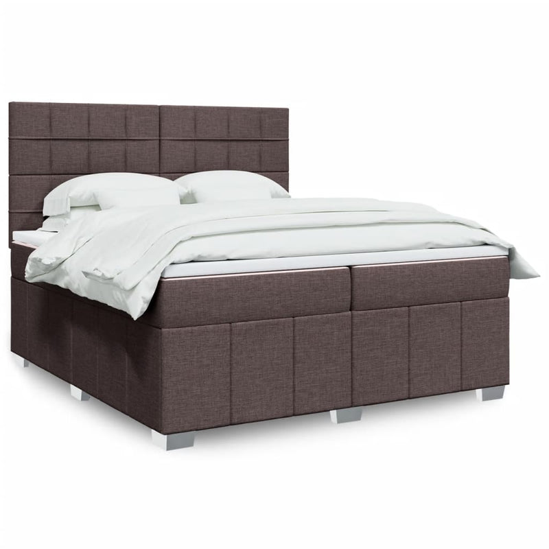 Pat box spring cu saltea, maro închis, 200x200 cm, textil