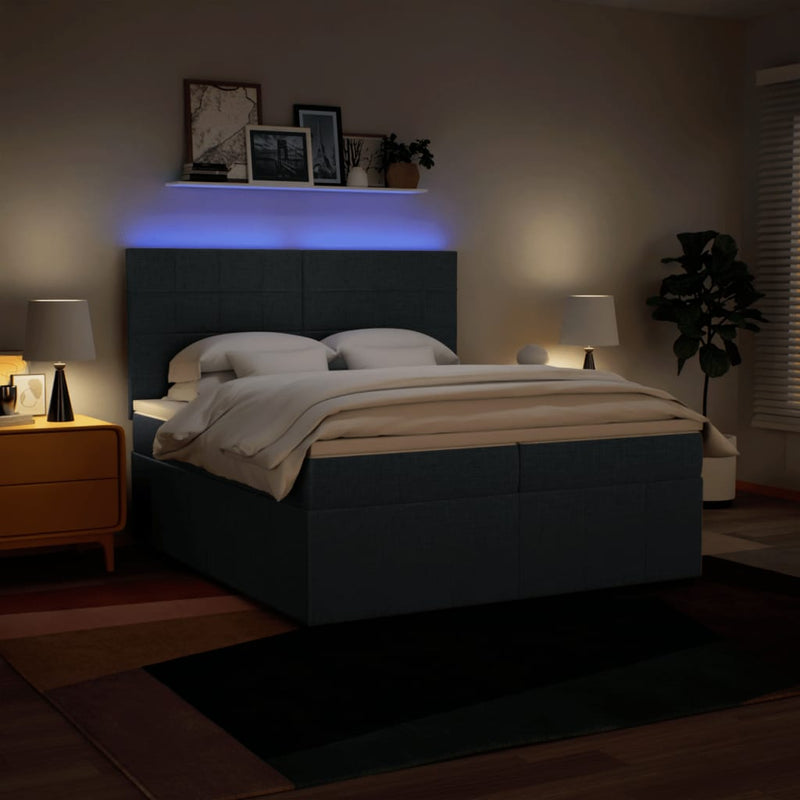 Pat box spring cu saltea, albastru, 200x200 cm, textil