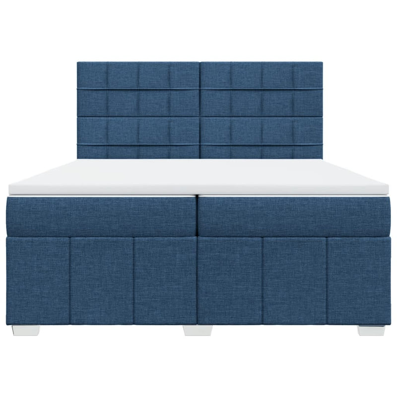 Pat box spring cu saltea, albastru, 200x200 cm, textil