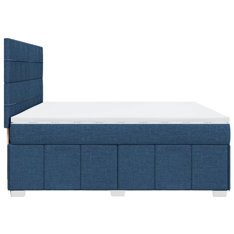 Pat box spring cu saltea, albastru, 200x200 cm, textil