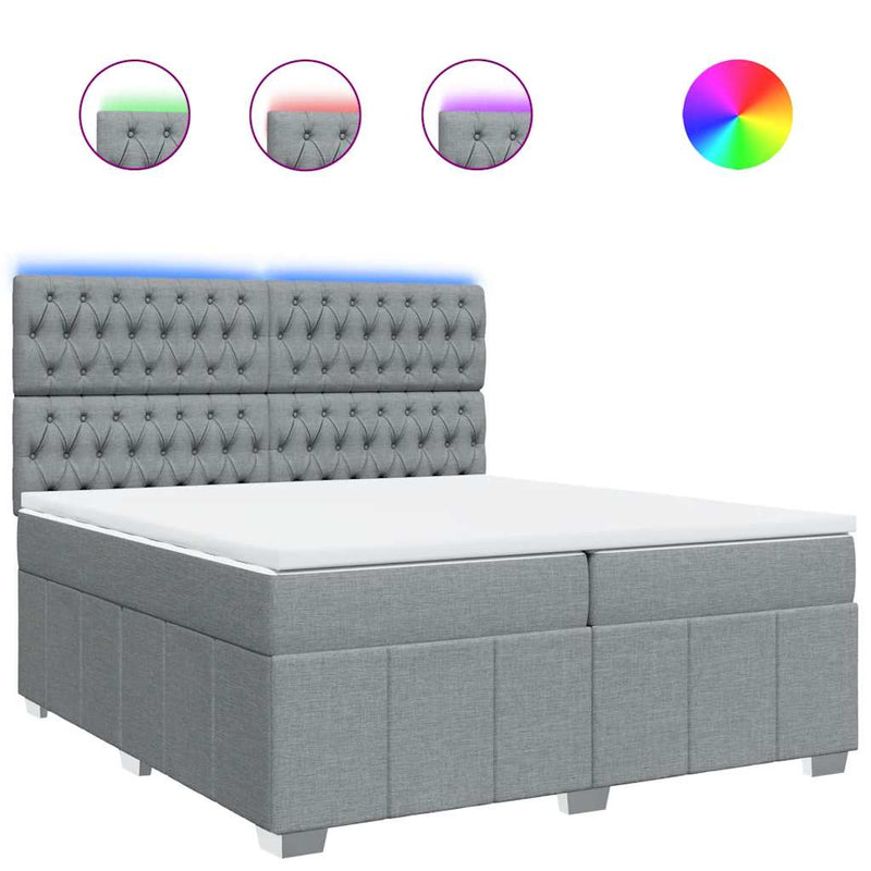 Pat box spring cu saltea, gri deschis, 200x200 cm, textil