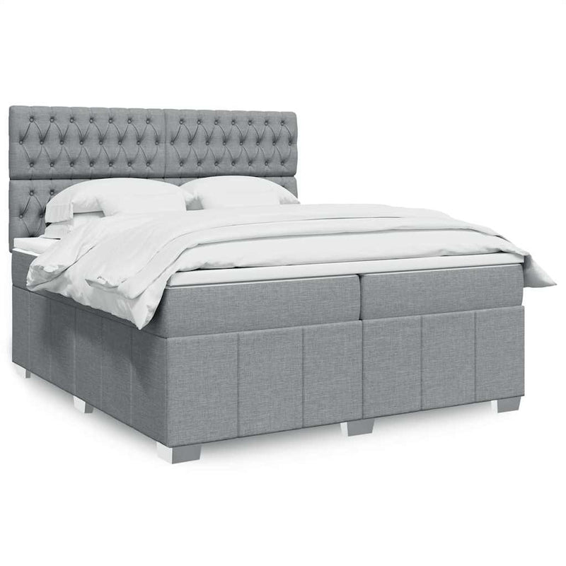 Pat box spring cu saltea, gri deschis, 200x200 cm, textil