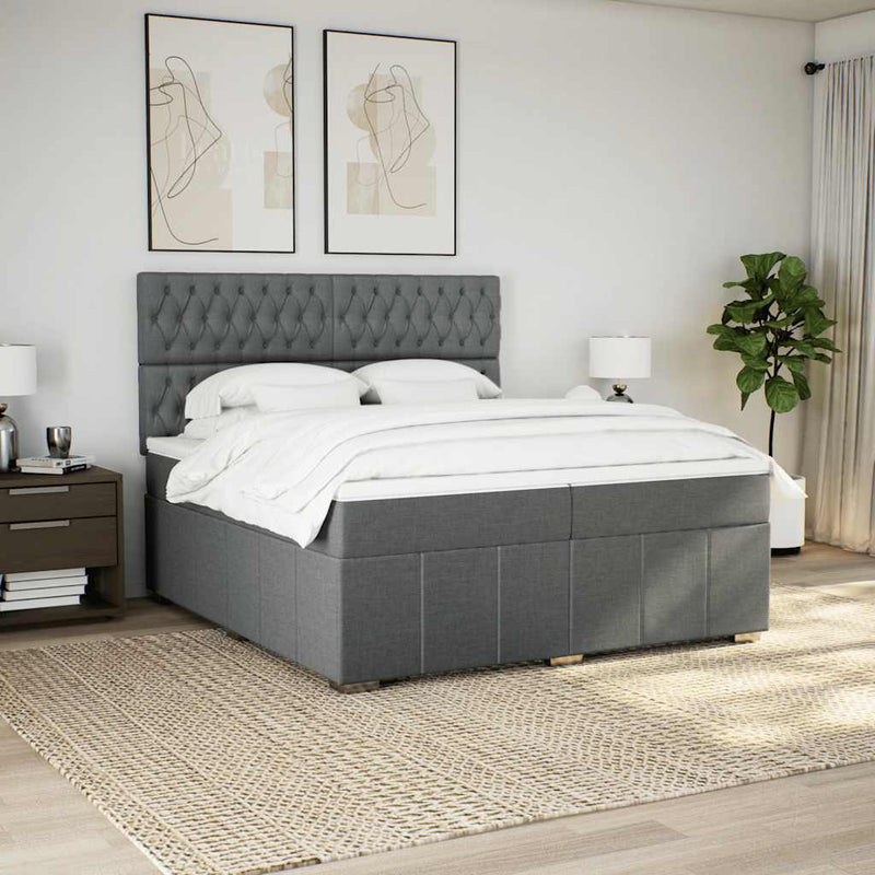 Pat box spring cu saltea, gri închis, 200x200 cm, textil