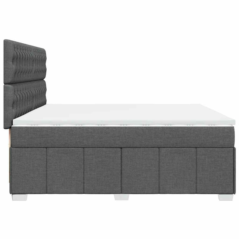 Pat box spring cu saltea, gri închis, 200x200 cm, textil