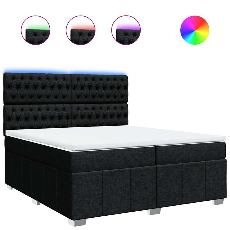 Pat box spring cu saltea, negru, 200x200 cm, textil