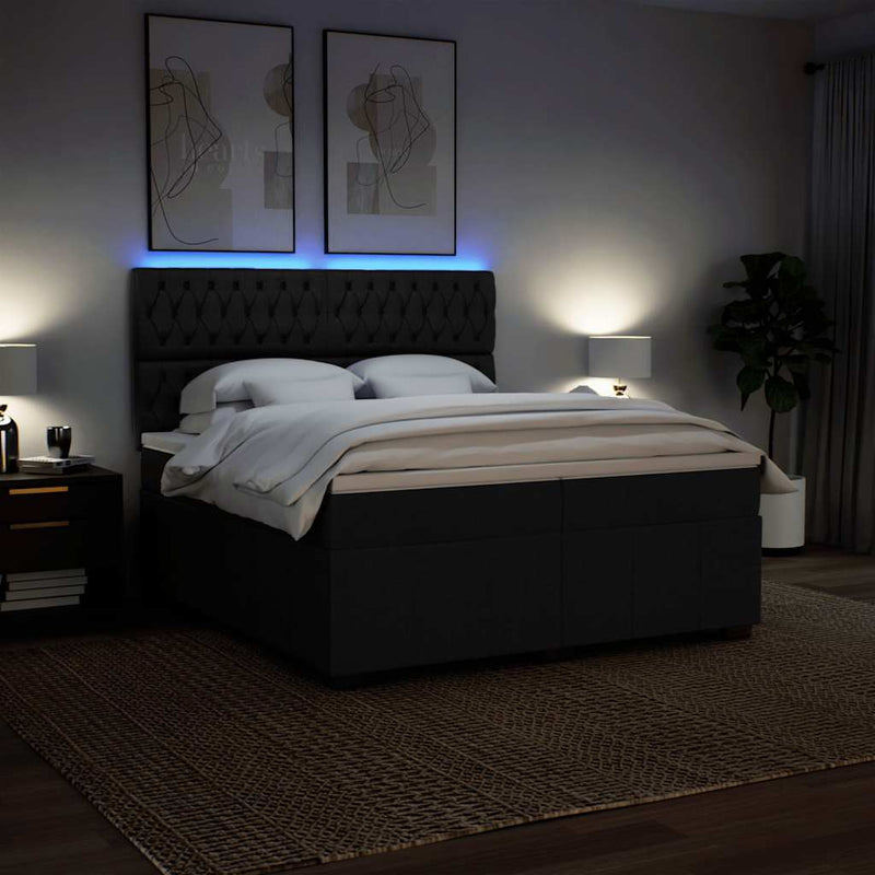 Pat box spring cu saltea, negru, 200x200 cm, textil