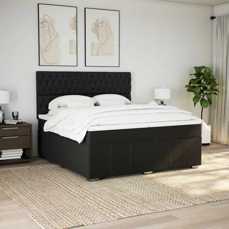 Pat box spring cu saltea, negru, 200x200 cm, textil