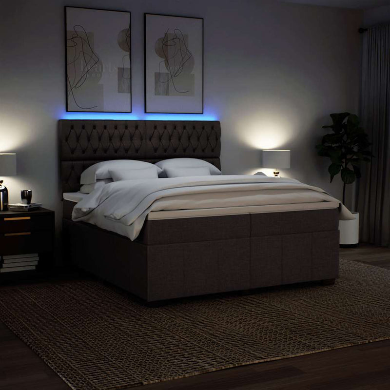 Pat box spring cu saltea, maro închis, 200x200 cm, textil