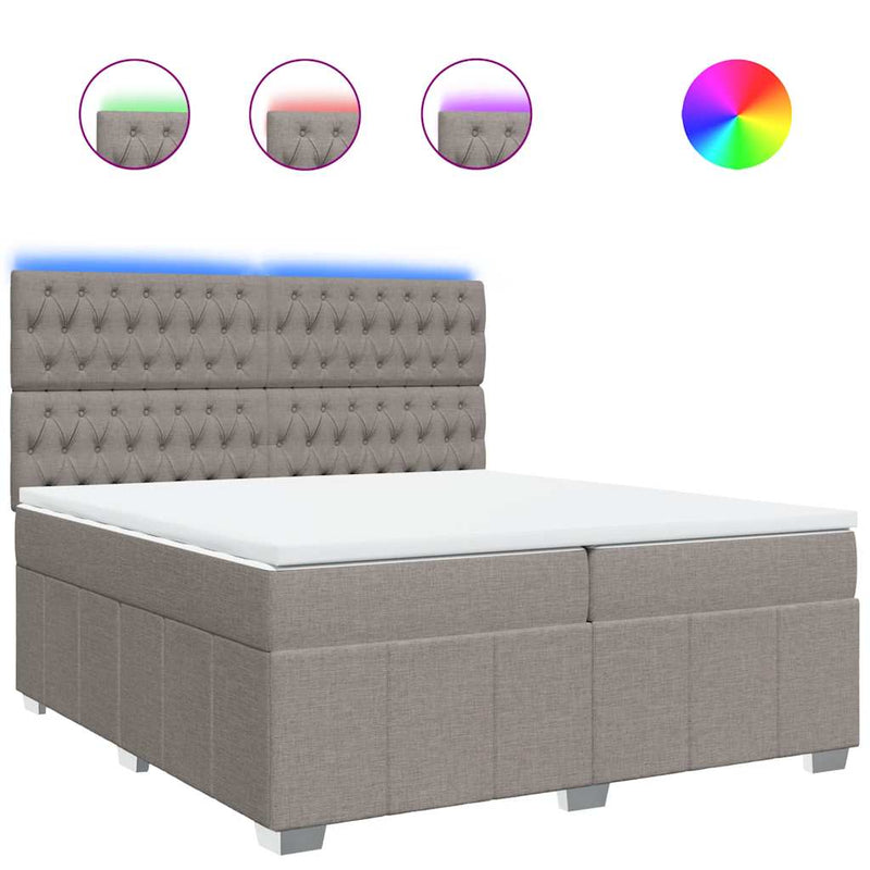 Pat box spring cu saltea, gri taupe, 200x200 cm, textil