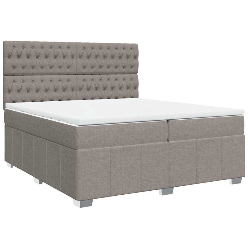 Pat box spring cu saltea, gri taupe, 200x200 cm, textil