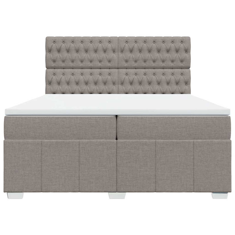 Pat box spring cu saltea, gri taupe, 200x200 cm, textil