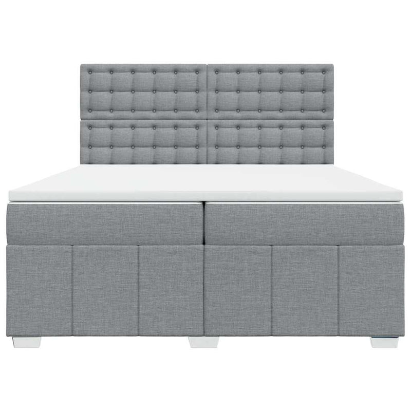 Pat box spring cu saltea, gri deschis, 200x200 cm, textil
