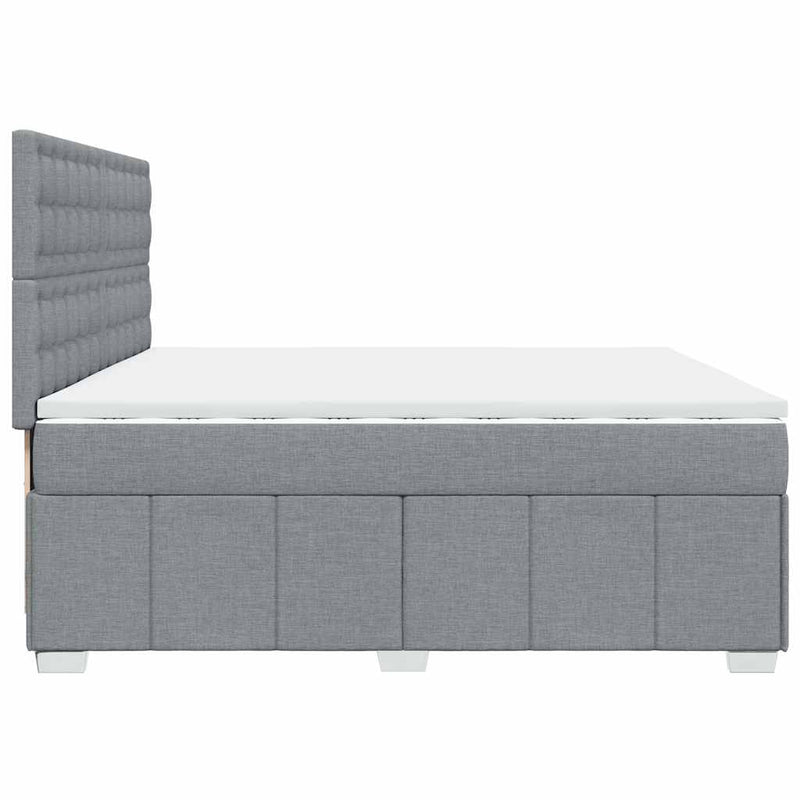 Pat box spring cu saltea, gri deschis, 200x200 cm, textil