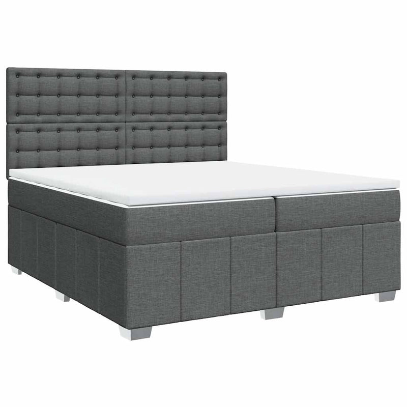 Pat box spring cu saltea, gri închis, 200x200 cm, textil