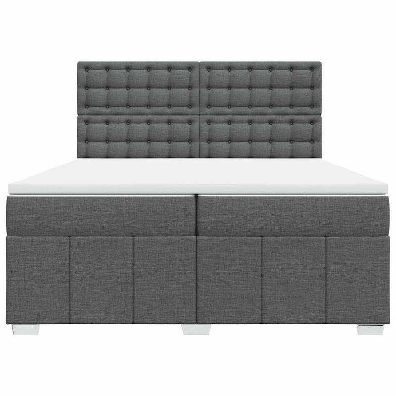 Pat box spring cu saltea, gri închis, 200x200 cm, textil