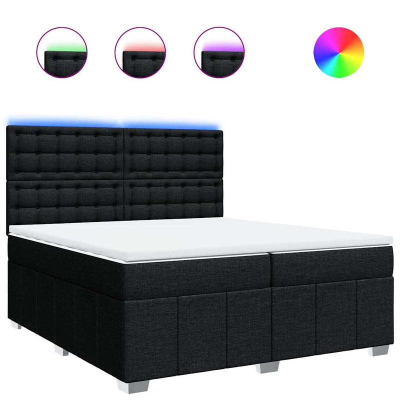 Pat box spring cu saltea, negru, 200x200 cm, textil