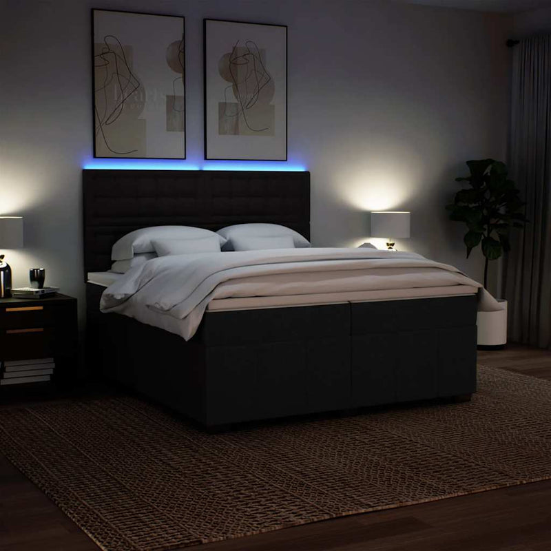 Pat box spring cu saltea, negru, 200x200 cm, textil