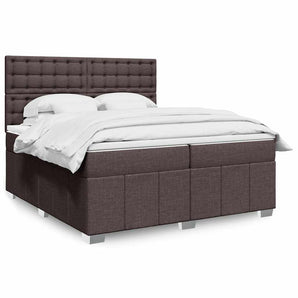 Pat box spring cu saltea, maro închis, 200x200 cm, textil