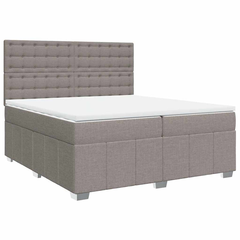 Pat box spring cu saltea, gri taupe, 200x200 cm, textil