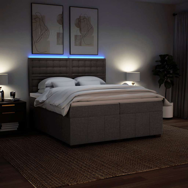 Pat box spring cu saltea, gri taupe, 200x200 cm, textil