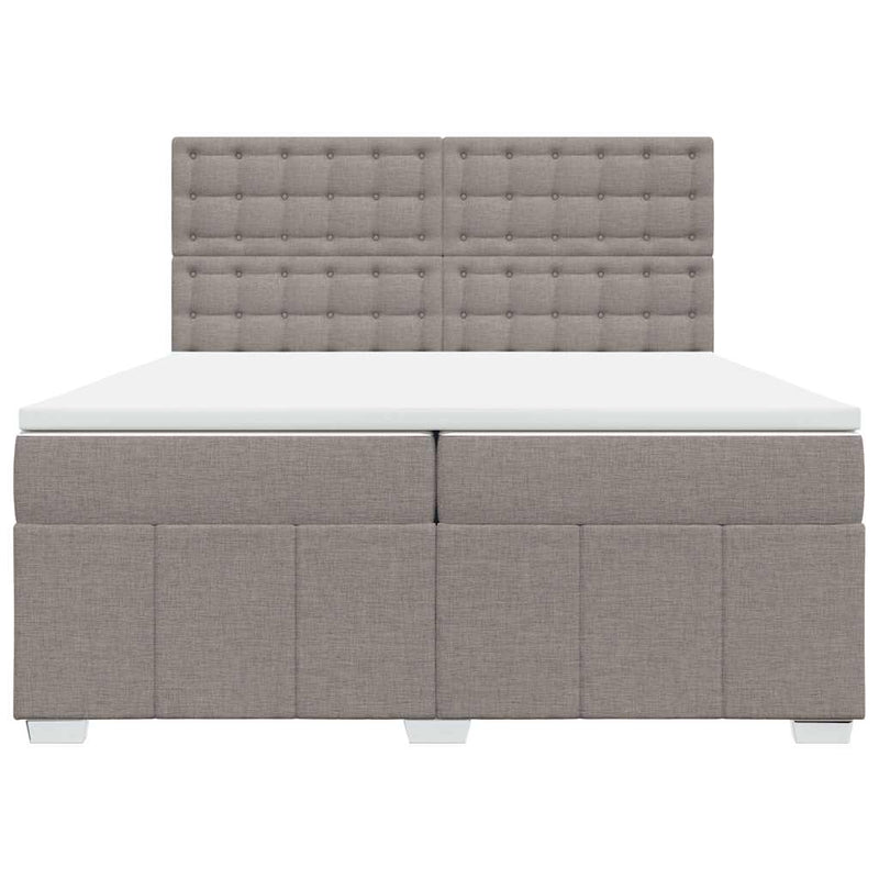 Pat box spring cu saltea, gri taupe, 200x200 cm, textil