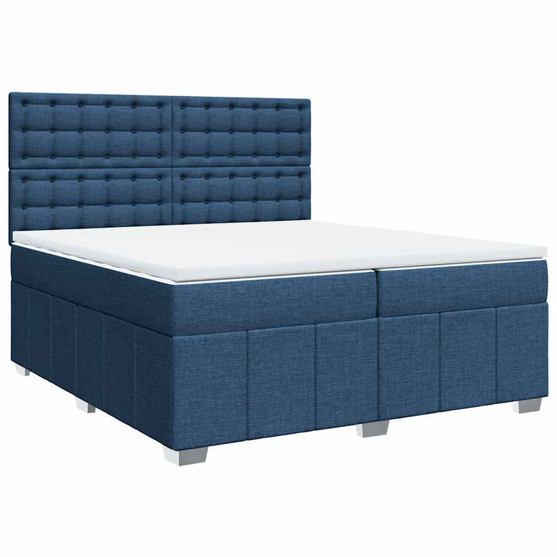 Pat box spring cu saltea, albastru, 200x200 cm, textil