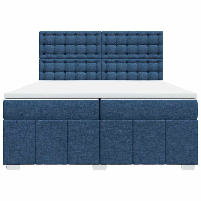 Pat box spring cu saltea, albastru, 200x200 cm, textil