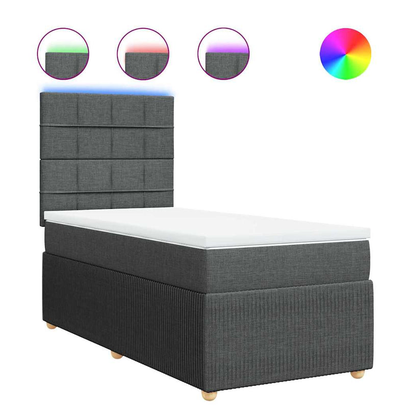 Pat box spring cu saltea, gri închis, 80x200 cm, textil